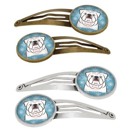 CAROLINES TREASURES Snowflake White English Bulldog Barrettes Hair Clips, Set of 4, 4PK BB1654HCS4